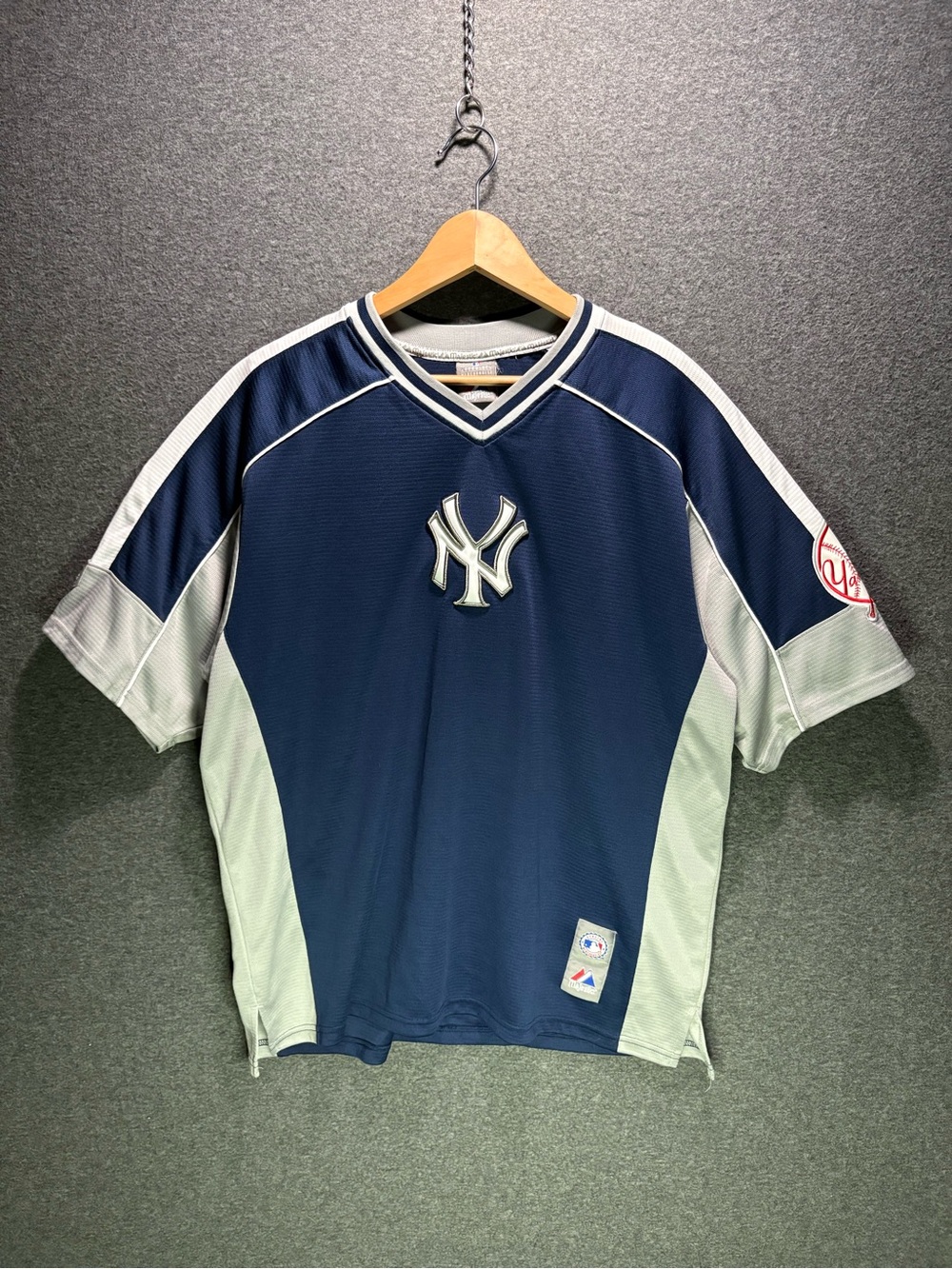 Vintage Majestic New York Yankees BP Jersey Navy Silver MLB Size XL